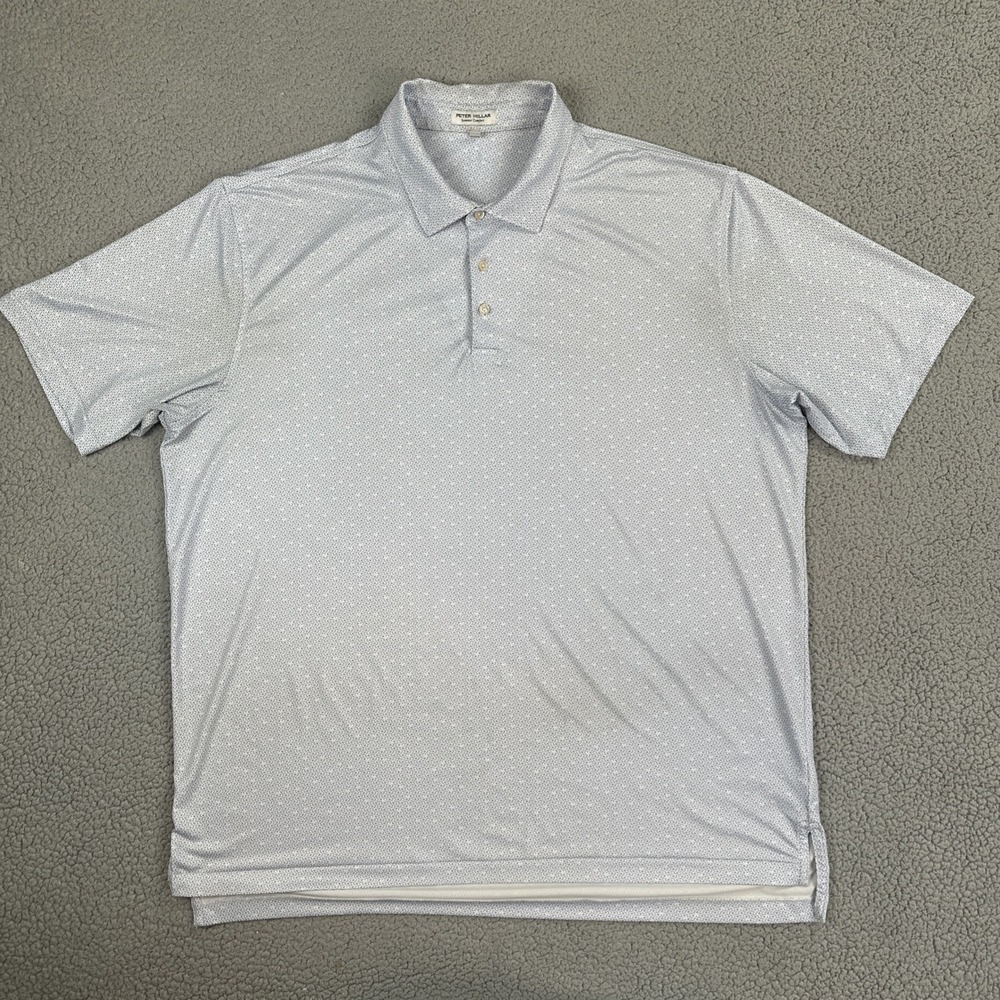Peter Millar Summer Comfort Performance Golf Polo Shirt Men 2XL Blue Car AOP